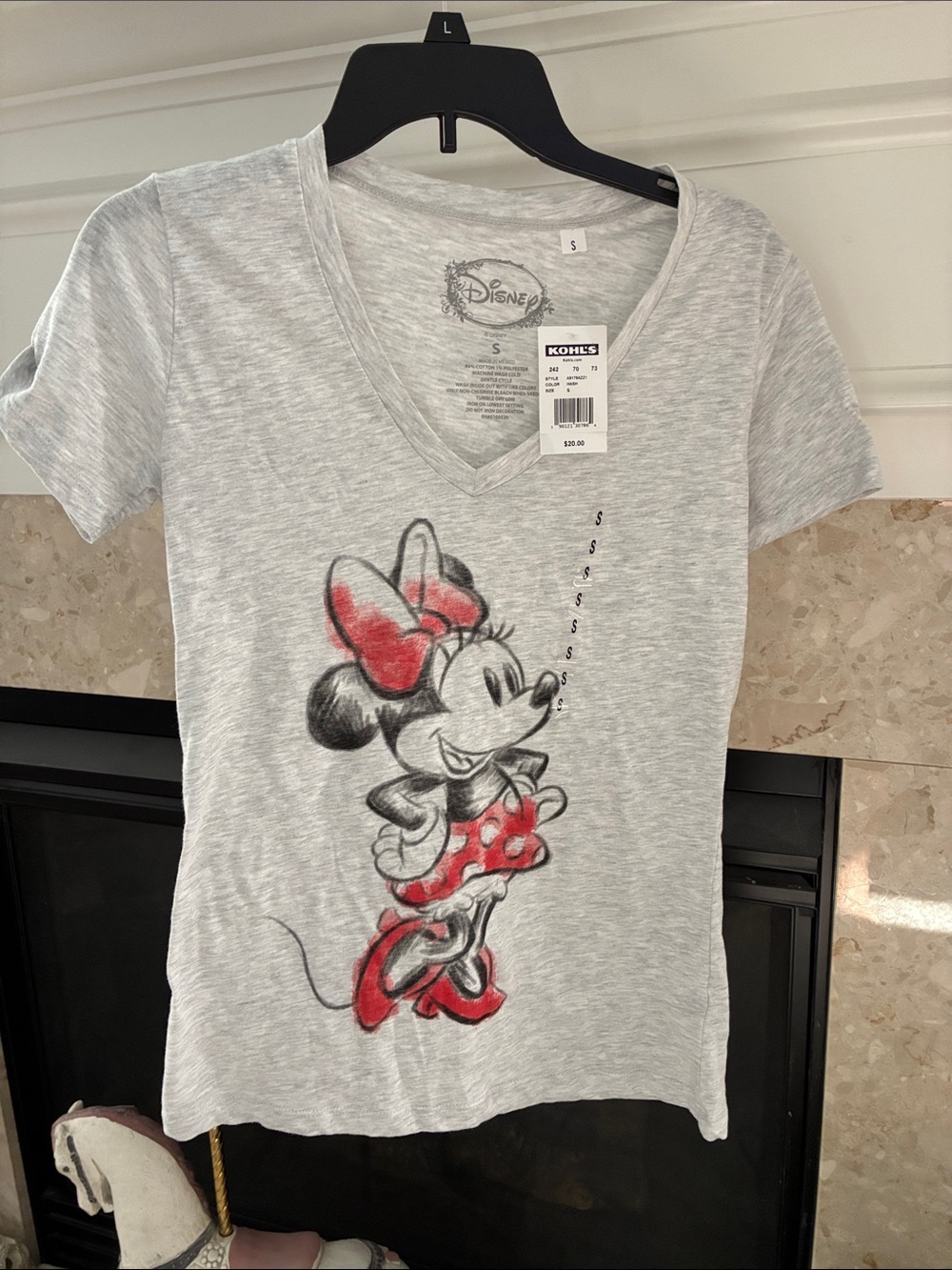 NEW Woman’s Disney Gray V-Neck Tee with Red Minnie Graphic